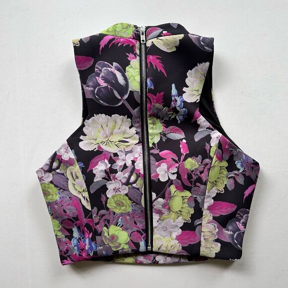 ASOS Floral Scuba Mock Neck Crop Top Size 6 - Picture 4 of 12